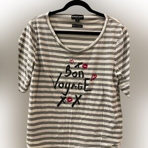 Newport News Women’s Bon Voyage Gray & White Striped Shirt Top Size: Large